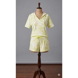 Simply Vera Wang Cloud Hooded Short Sleeve Pajama Top Shorts Set Lime Tie Dye M